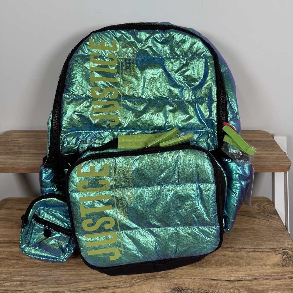 Justice‎ The Supa Puffs Backpack Green/Teal Lunchbox New